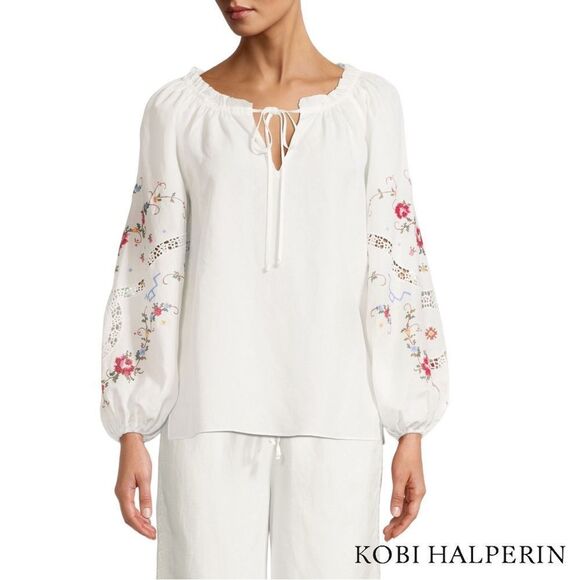 KOBI HALPERIN **NWT** Krissy Floral Embroidered Balloon-Sleeve Blouse in White - Picture 11 of 13